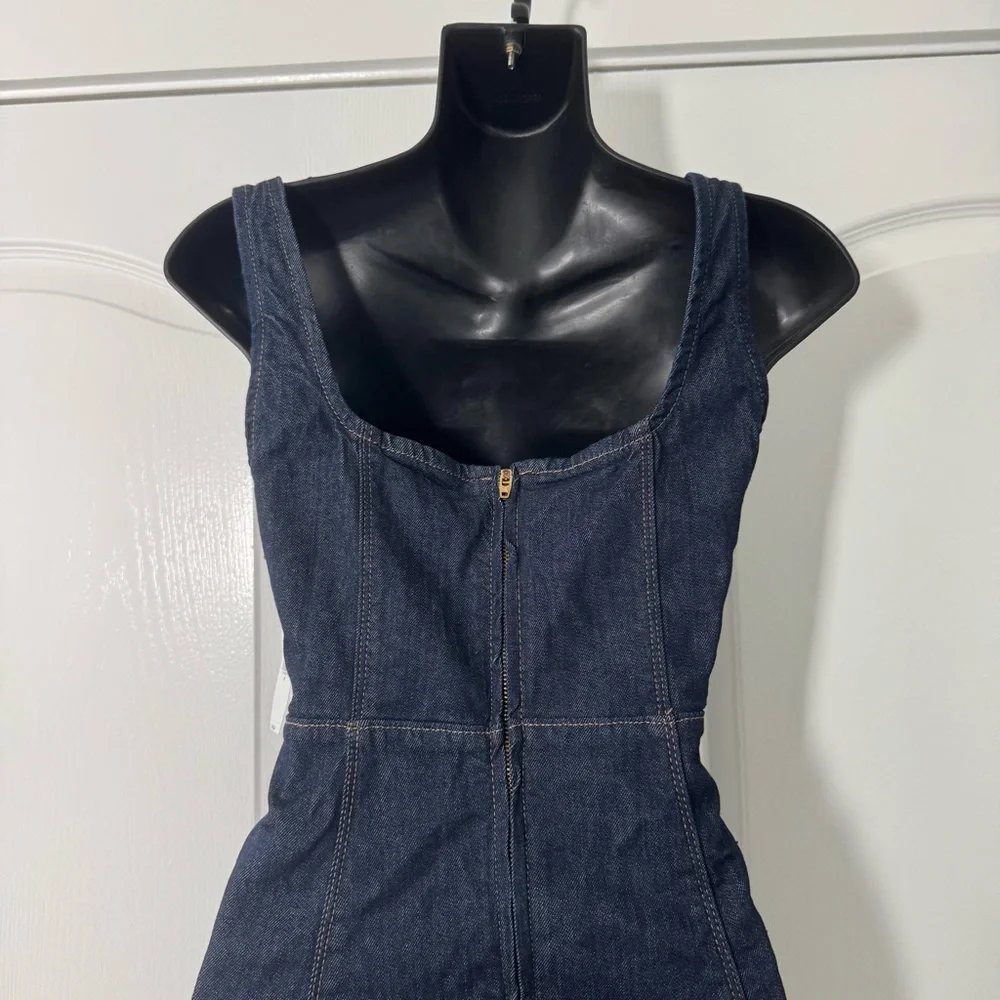 Denim dark blue wash fit and flare square neck midi dress NWT Small - Picture 5 of 7